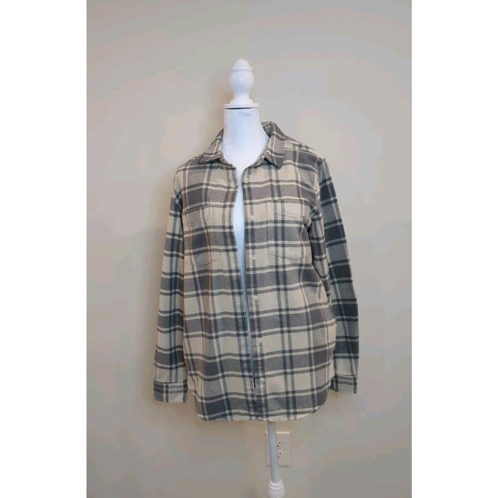 Altar’d State S Gray Flannel Plaid Shacket Jacket Button Up Long Sleeve Pockets